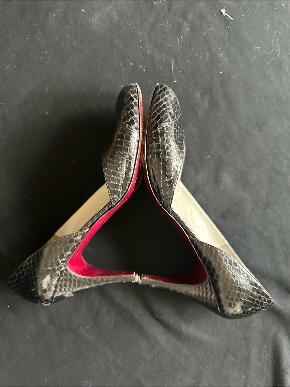 Bruno Magli Black Snakeskin Peep-Toe Heels with Red Heel Detail made in Italy 9